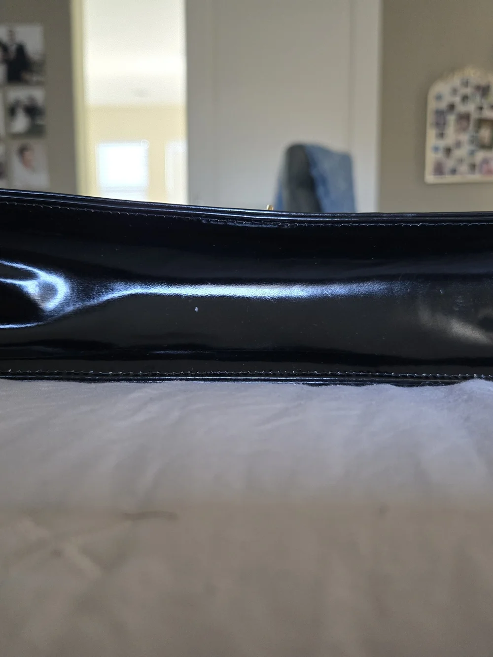 Black Patent Leather Clutch with Gold Lock